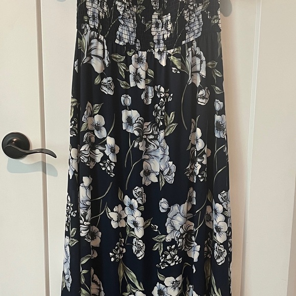 Altar'd State Navy Blue sky blue and White floral Smocked Maxi Dress - Picture 5 of 10